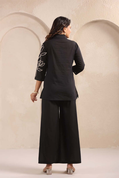 Black Printed Russian Silk Co-Ord Set for Women