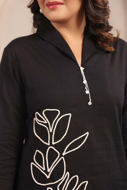 Black Printed Russian Silk Co-Ord Set for Women