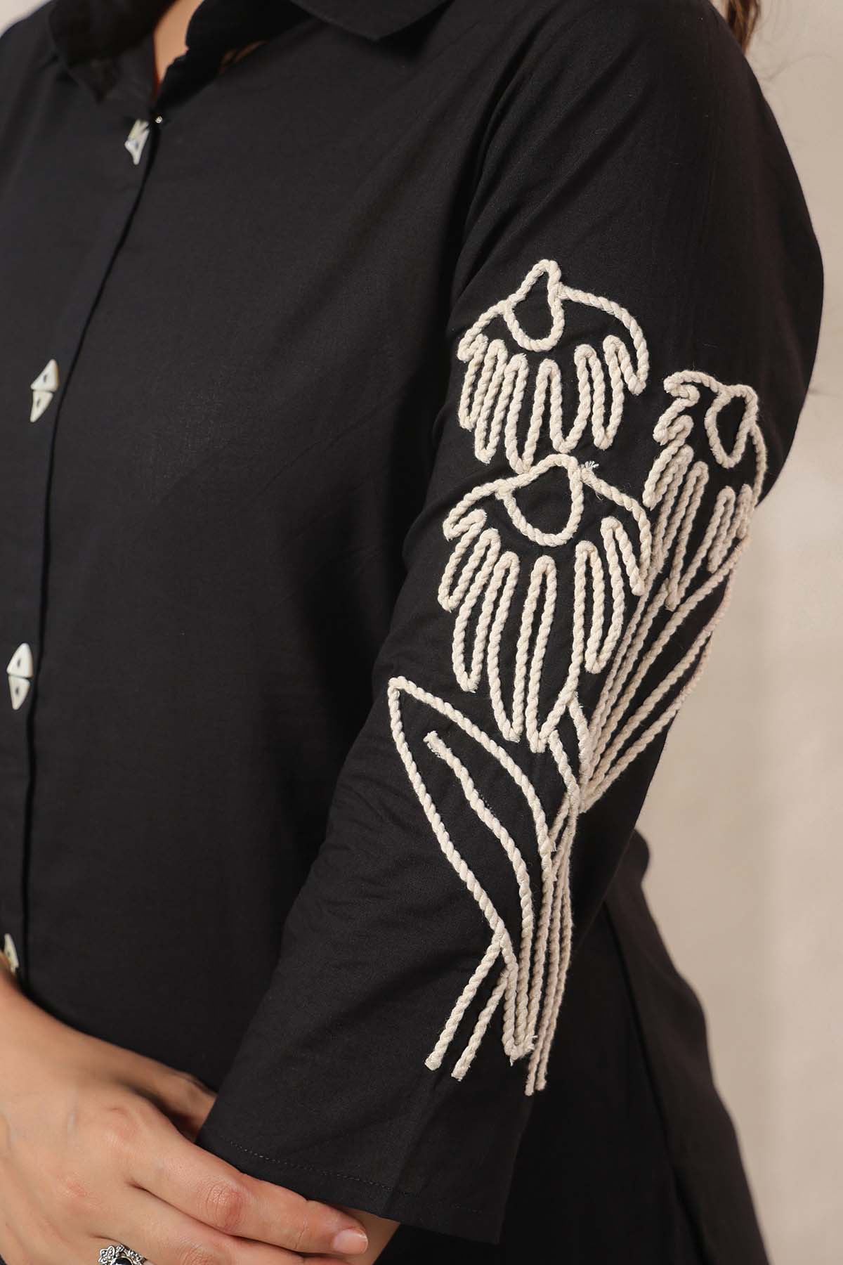 Black Printed Russian Silk Co-Ord Set for Women