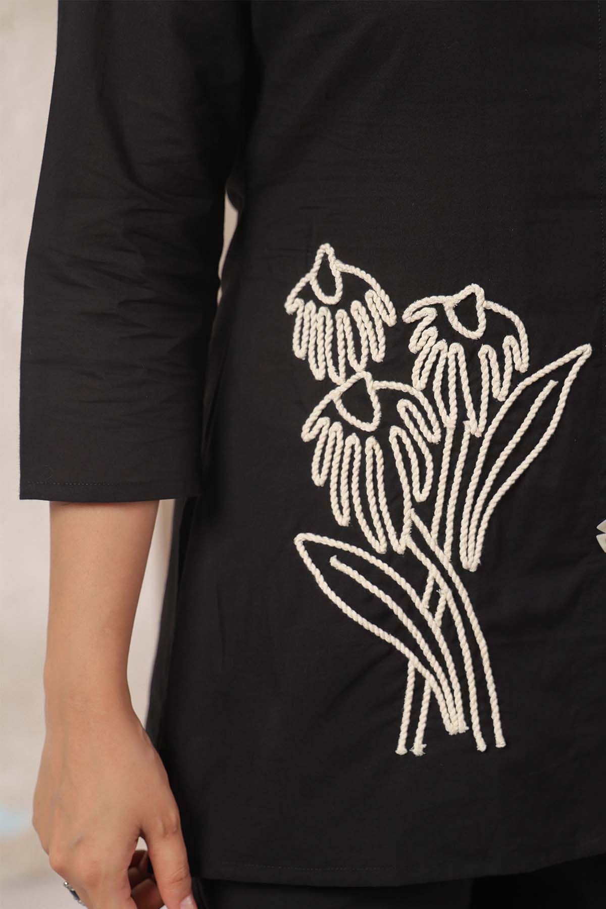 Black Printed Russian Silk Co-Ord Set for Women