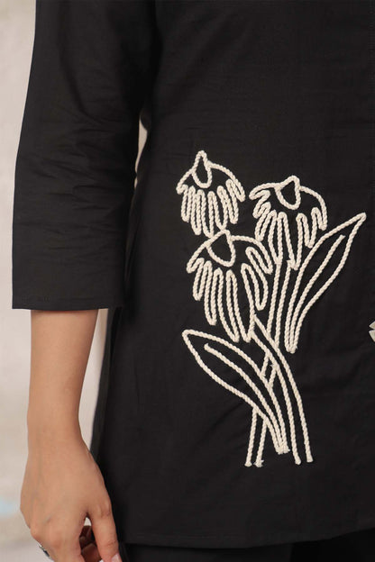 Black Printed Russian Silk Co-Ord Set for Women