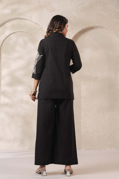 Black Printed Russian Silk Co-Ord Set for Women