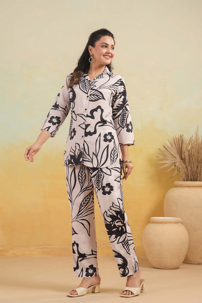 Pink Printed Russian Silk Co-Ord Set for Women