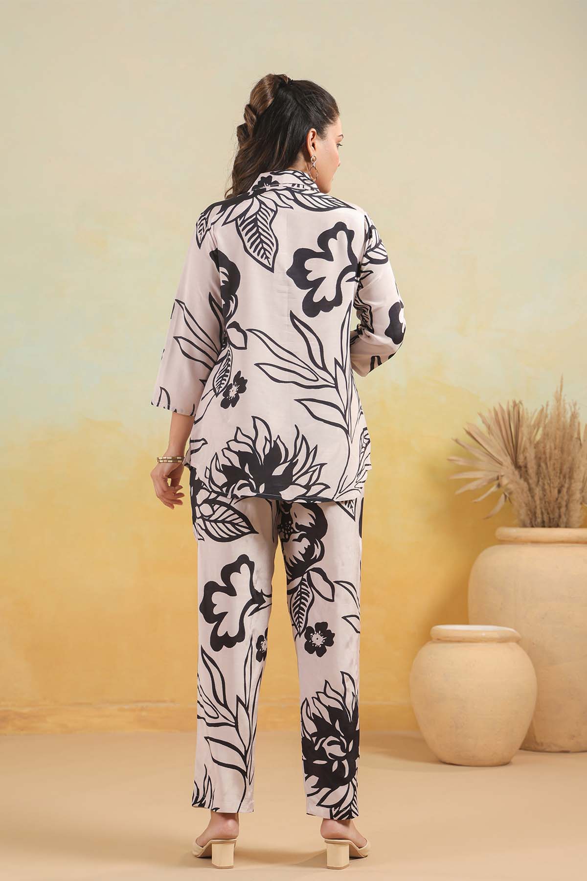 Pink Printed Russian Silk Co-Ord Set for Women