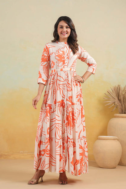 Orange Russian Silk Dress