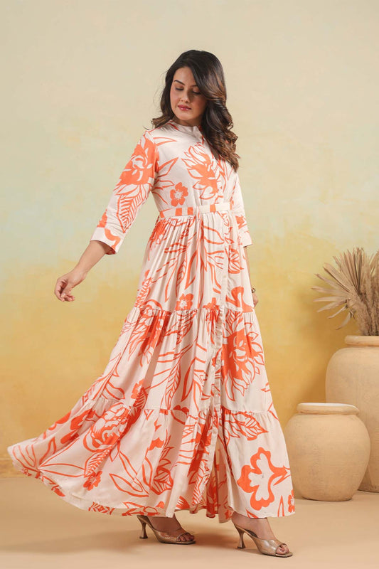 Orange Russian Silk Dress