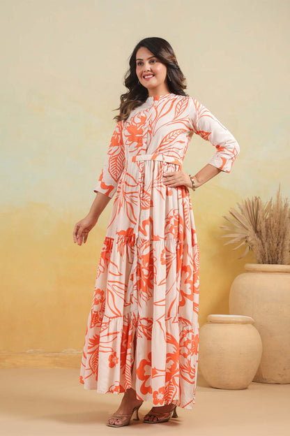 Orange Russian Silk Dress