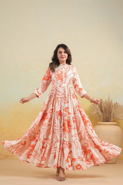 Orange Russian Silk Dress