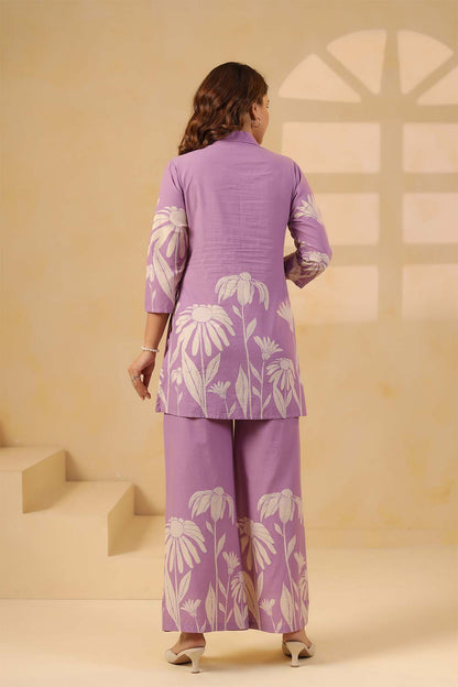 Purple Printed Russian Silk Co-Ord Set for Women