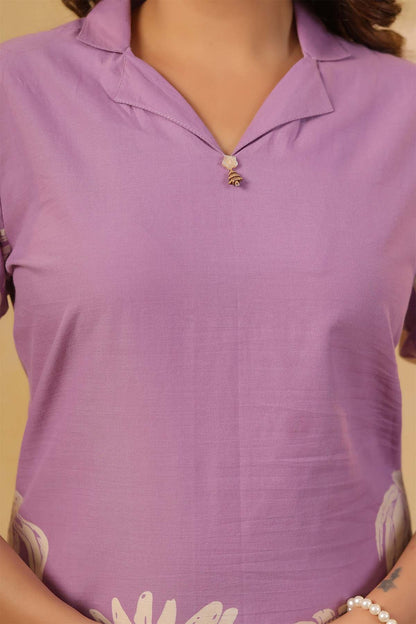 Purple Printed Russian Silk Co-Ord Set for Women