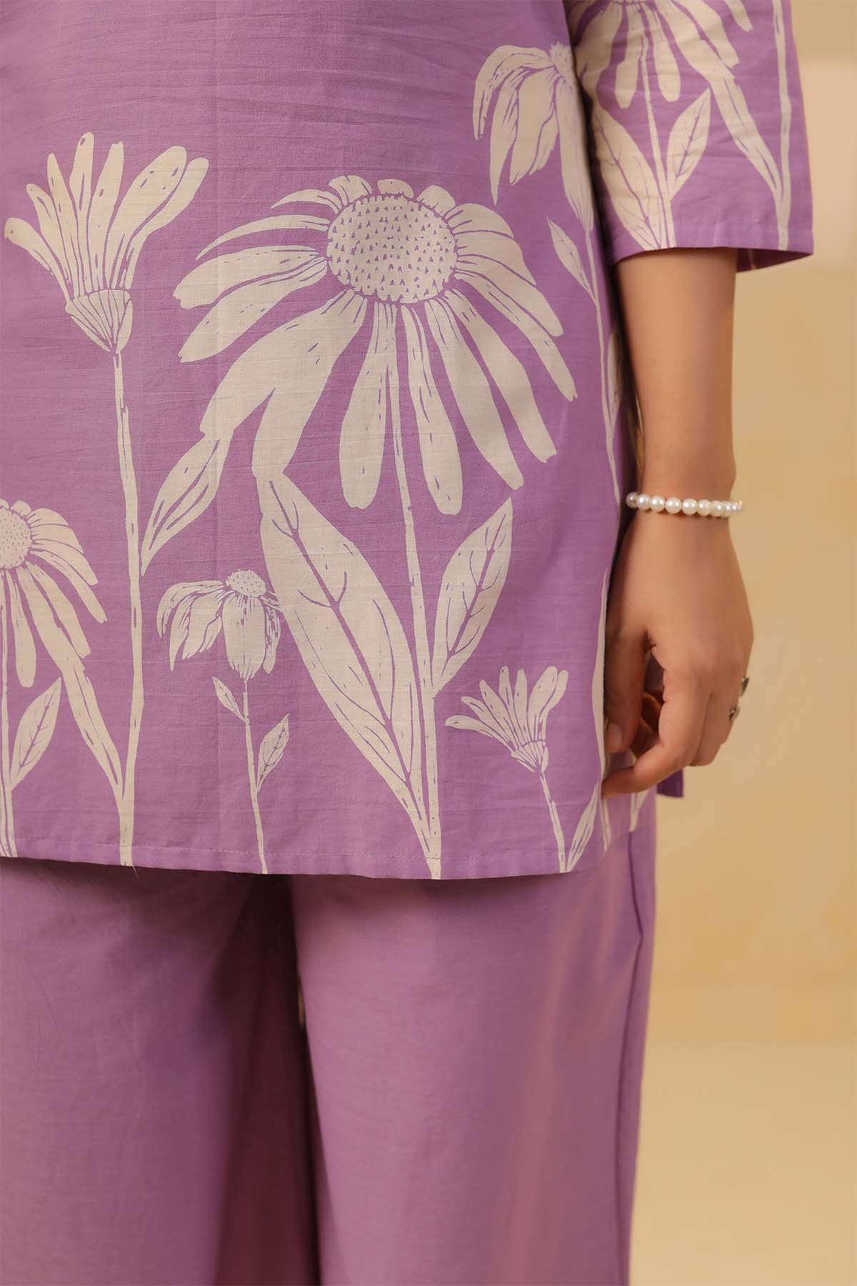 Purple Printed Russian Silk Co-Ord Set for Women