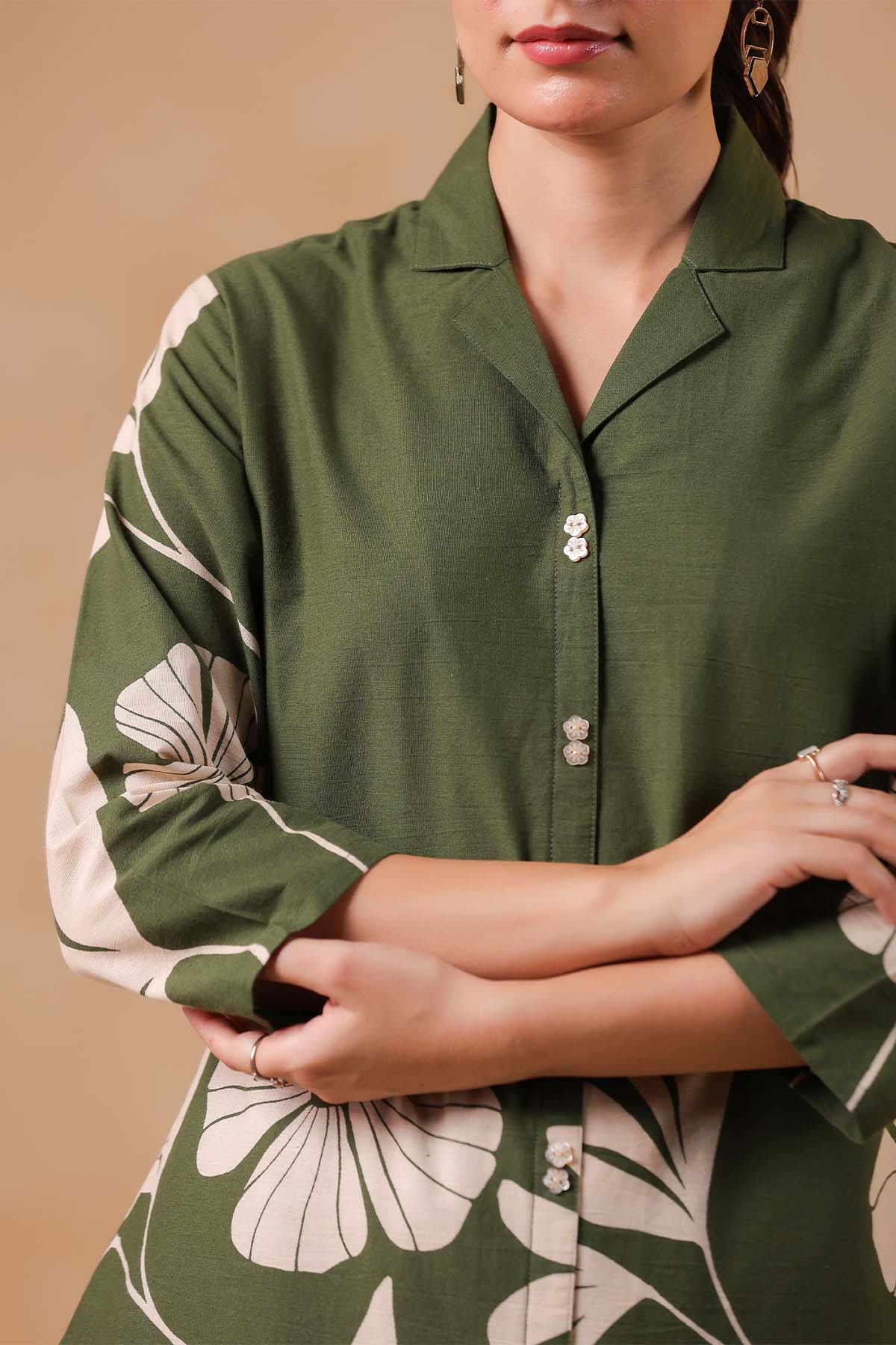 Green Printed Russian Silk Co-Ord Set for Women