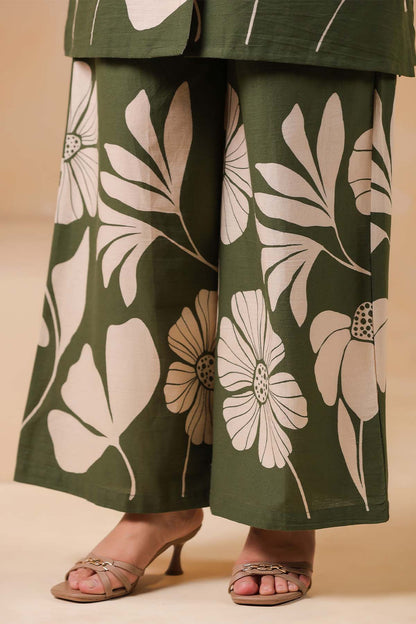 Green Printed Russian Silk Co-Ord Set for Women