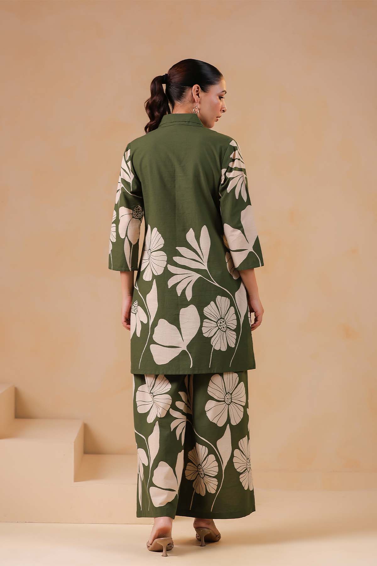 Green Printed Russian Silk Co-Ord Set for Women