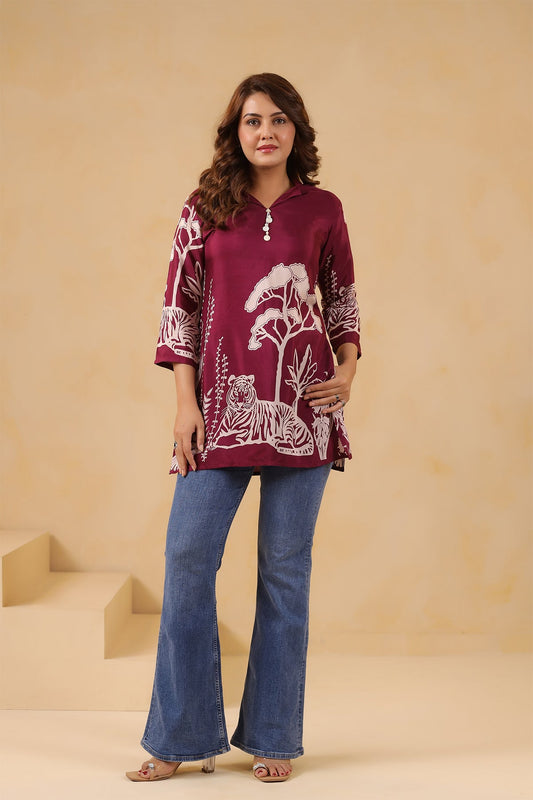 Maroon Russian Silk Short Top