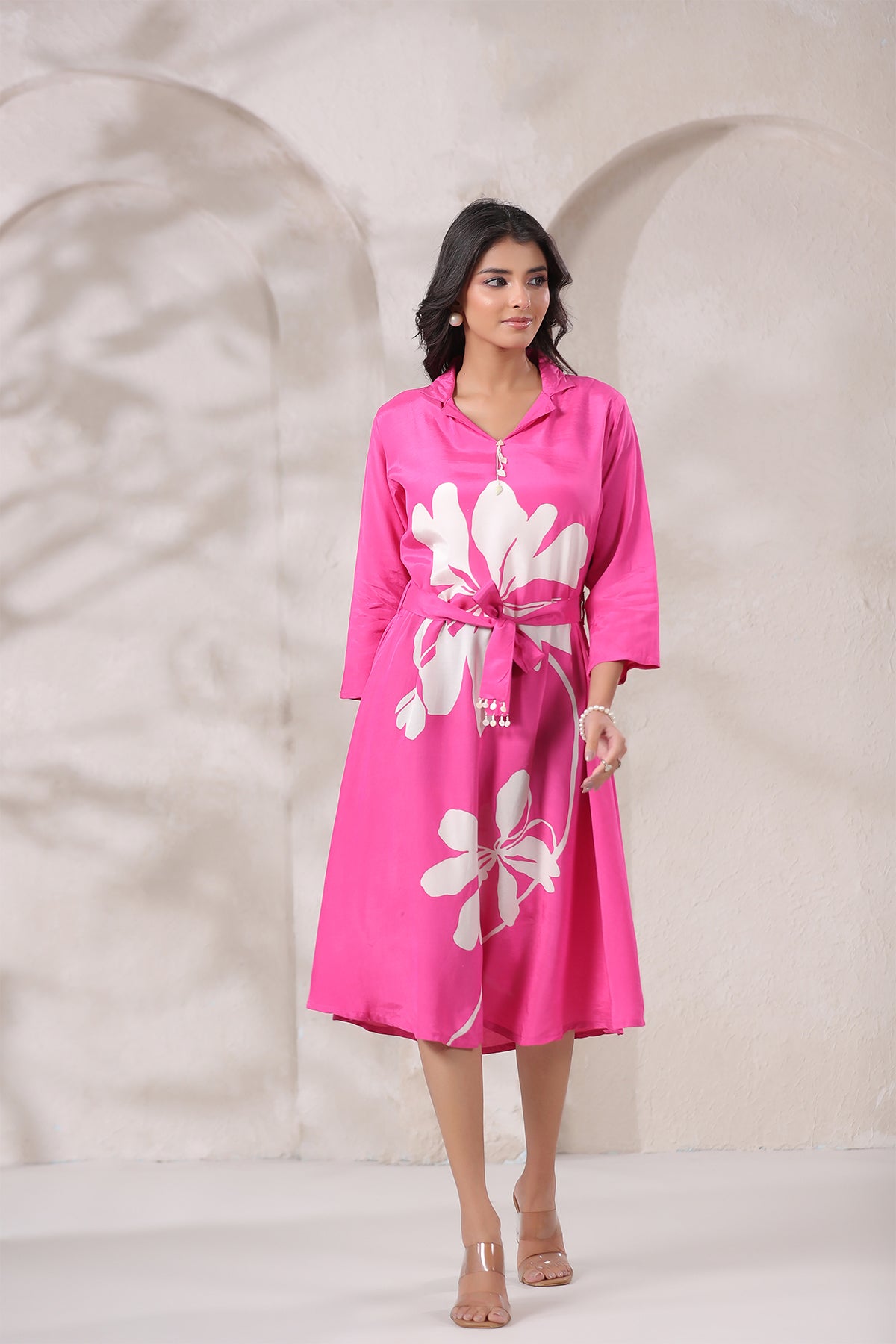 Pink Russian Silk Midi Dress