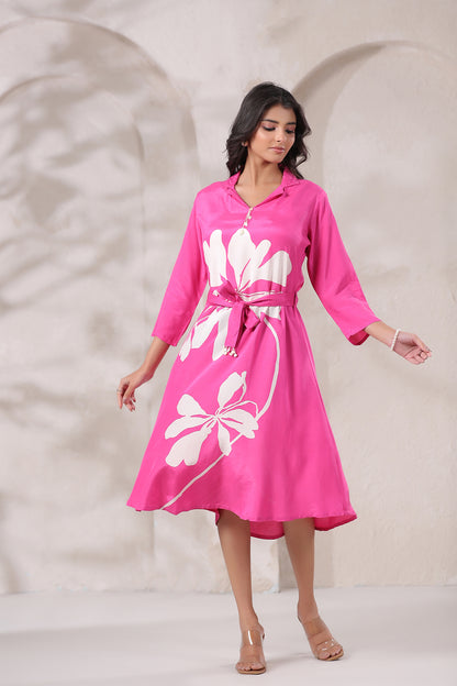 Pink Russian Silk Midi Dress