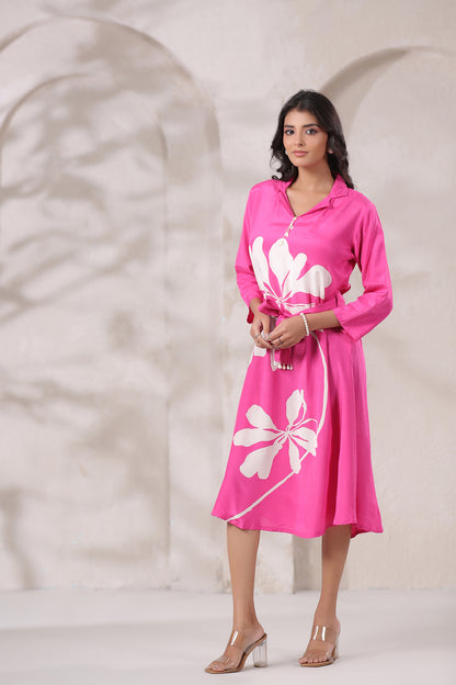Pink Russian Silk Midi Dress
