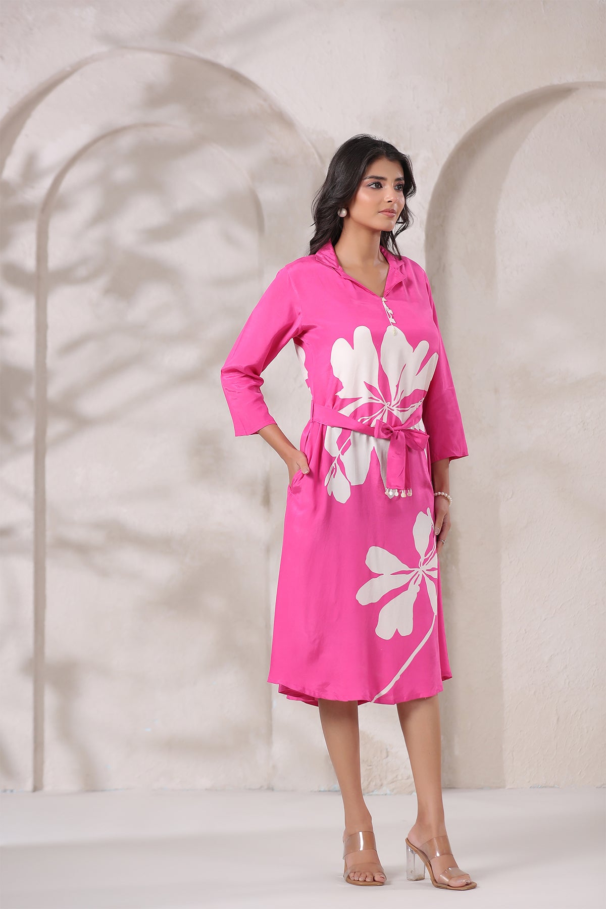 Pink Russian Silk Midi Dress