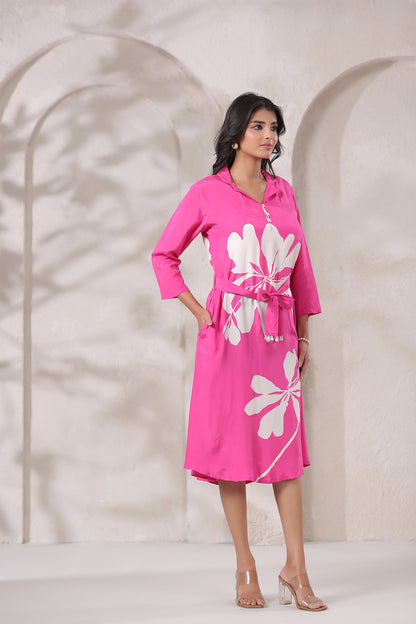 Pink Russian Silk Midi Dress