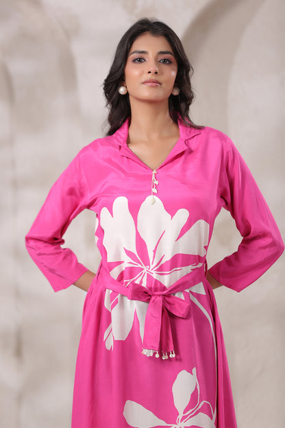 Pink Russian Silk Midi Dress