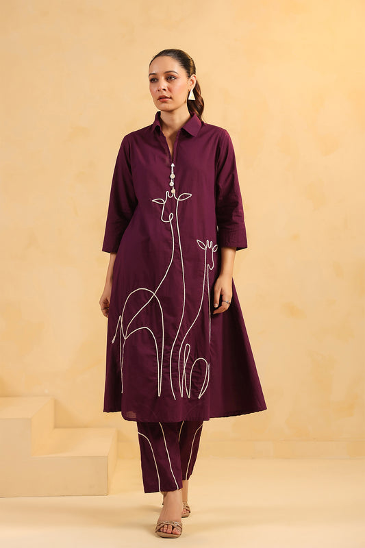 Purple Cotton Kurta Set