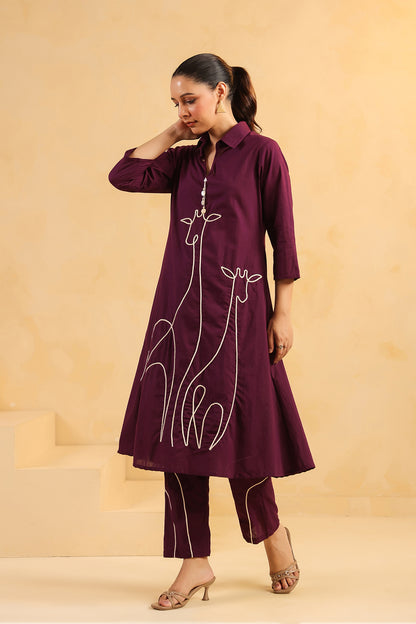 Purple Cotton Kurta Set