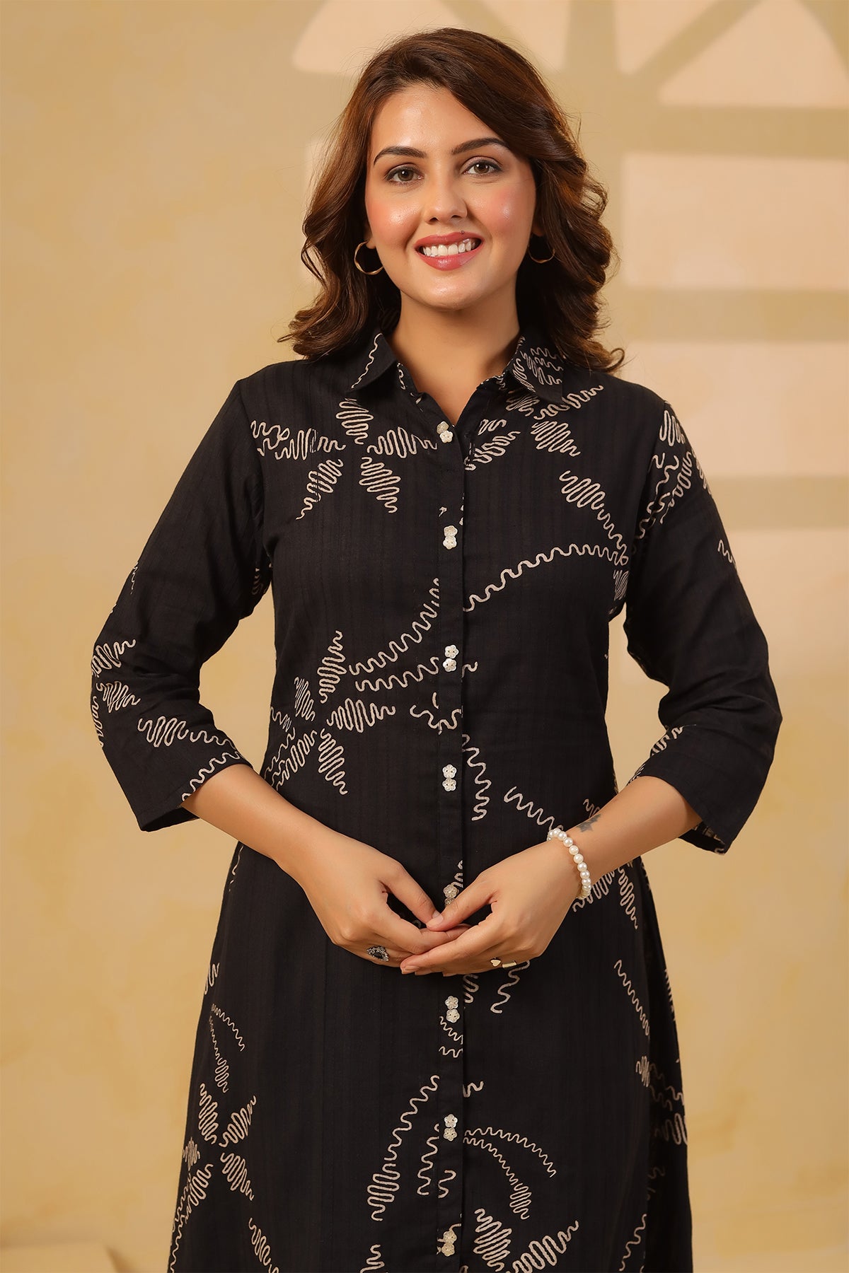 Black Cotton Dobby Floral Kurta Set