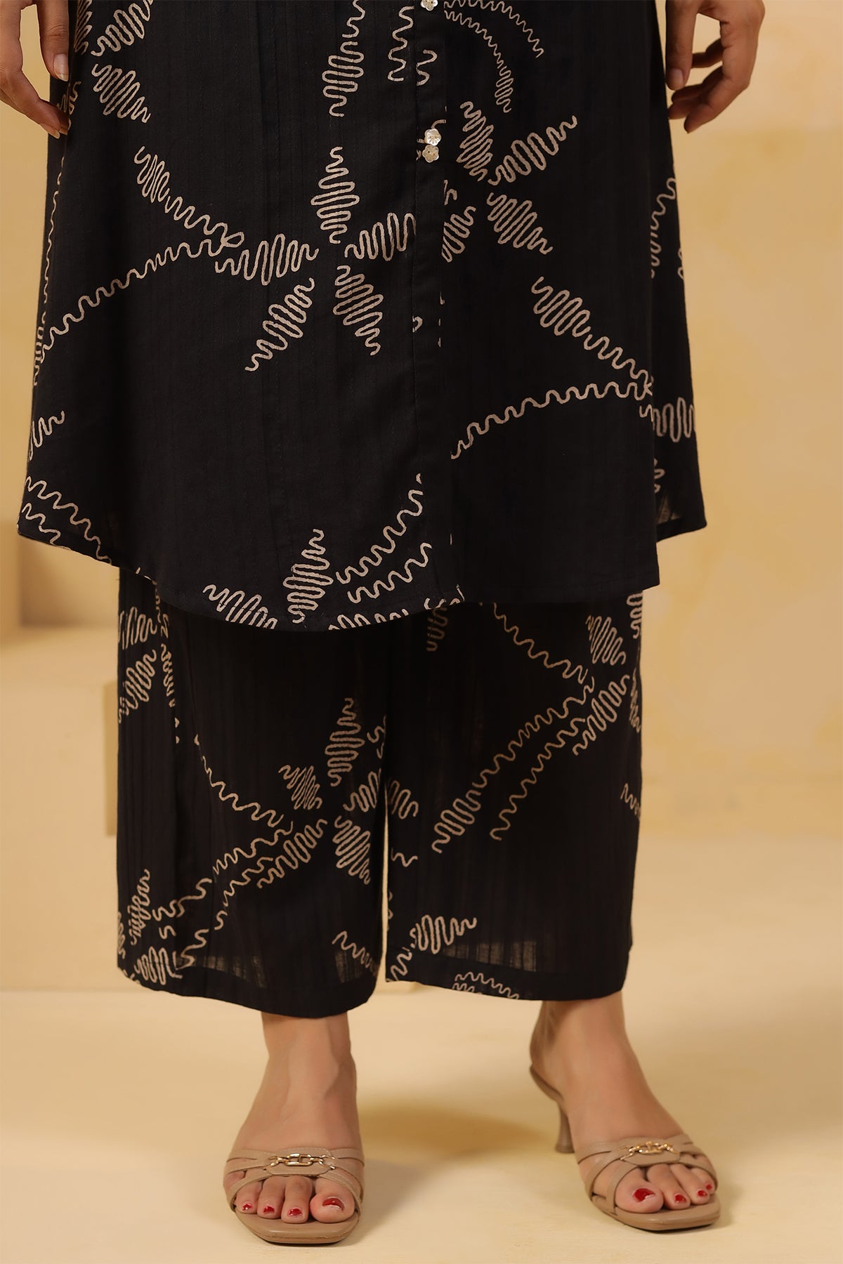 Black Cotton Dobby Floral Kurta Set