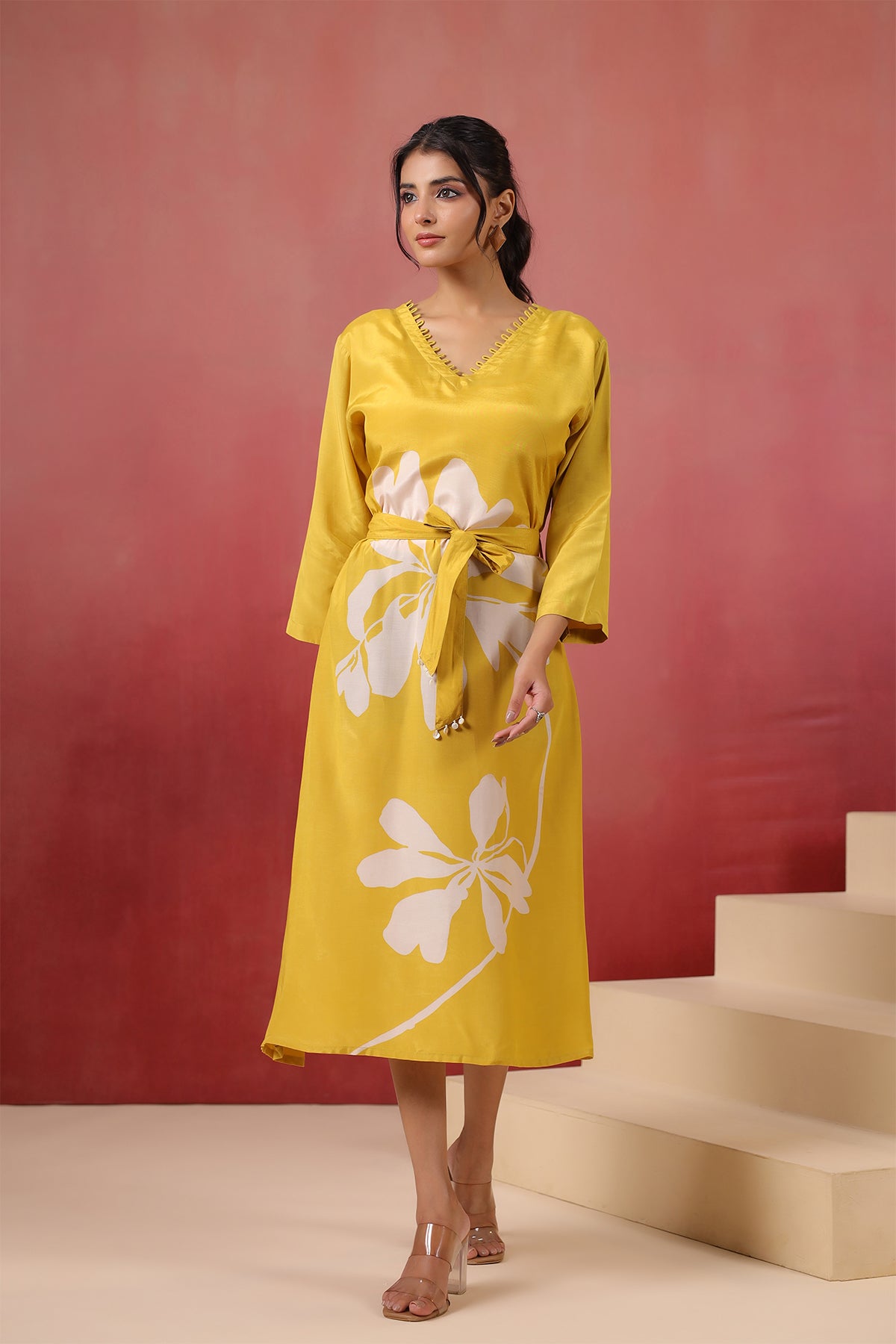 Yellow Russian Silk Midi Dress