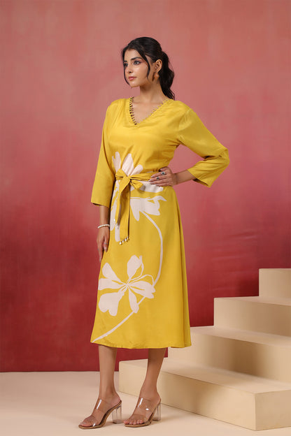Yellow Russian Silk Midi Dress