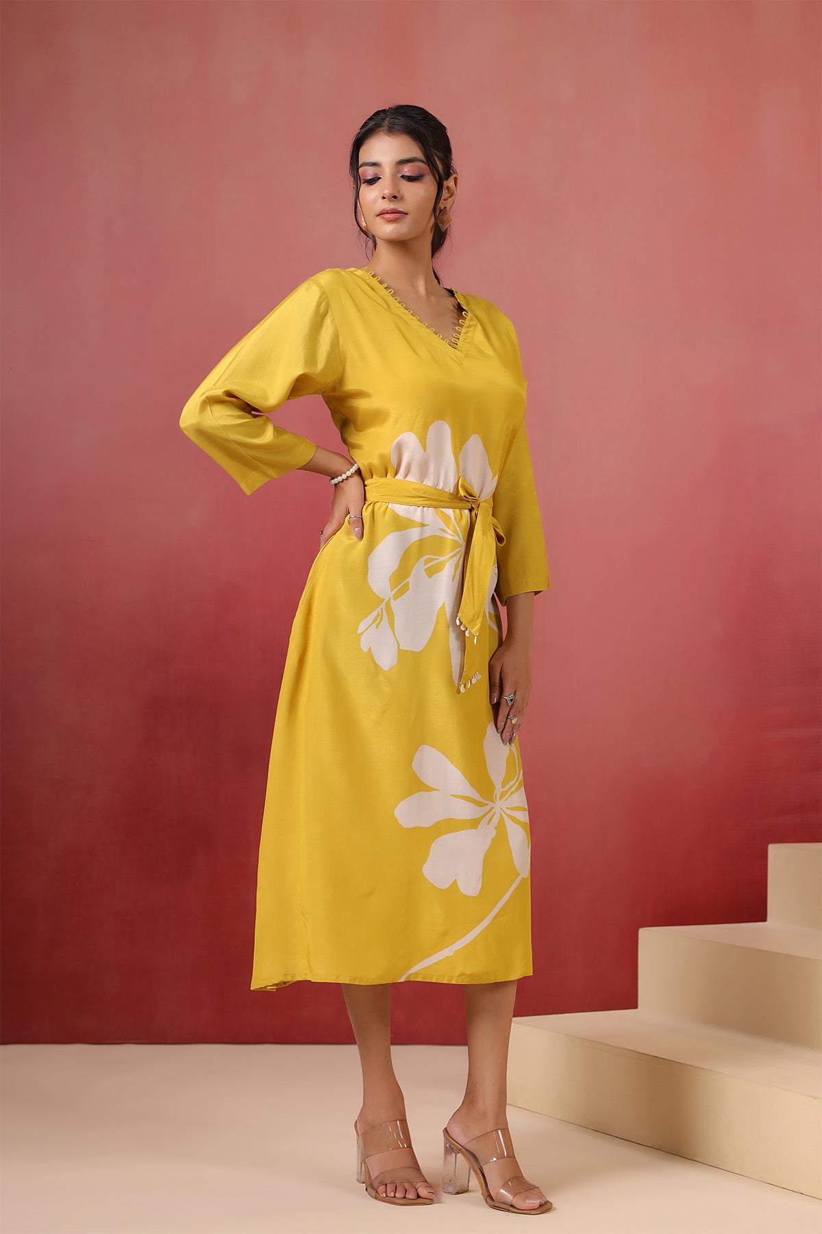Yellow Russian Silk Midi Dress