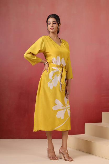 Yellow Russian Silk Midi Dress