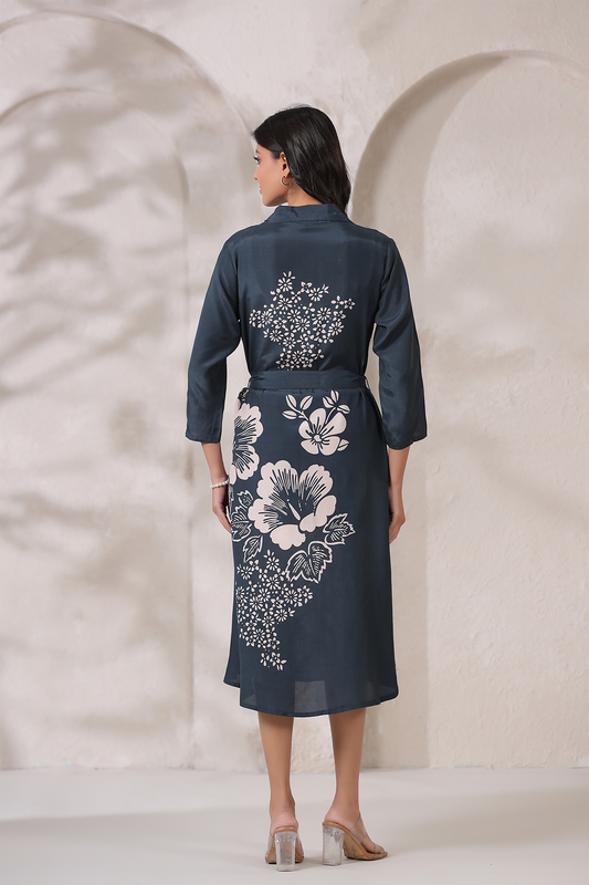 Grey Russian Silk Midi Dress