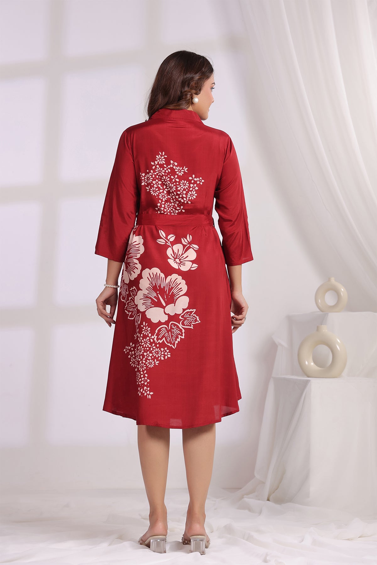 Wine Russian Silk Midi Dress