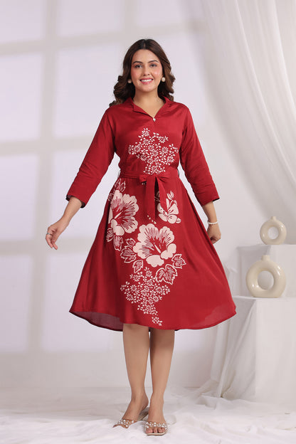 Wine Russian Silk Midi Dress