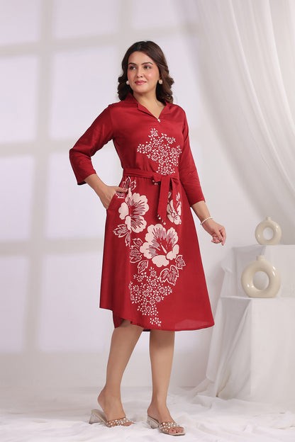 Wine Russian Silk Midi Dress