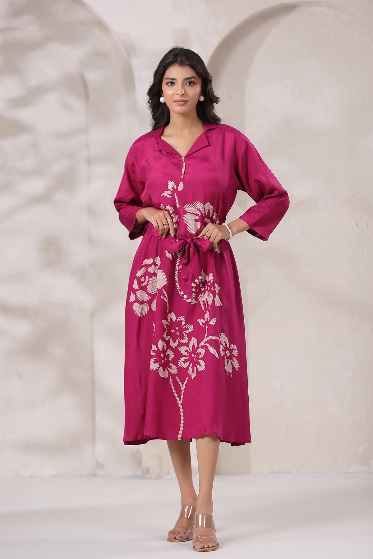 Magenta Russian Silk Midi Dress