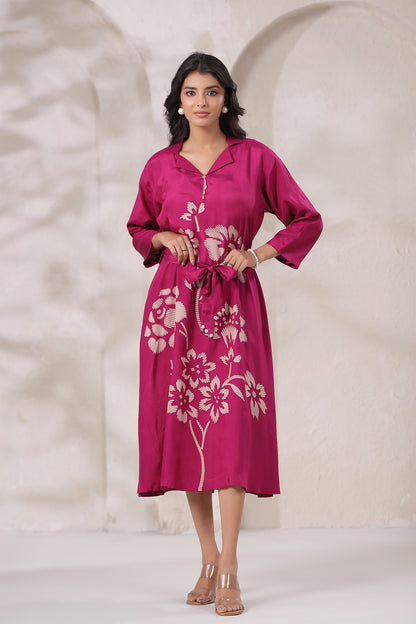 Magenta Russian Silk Midi Dress