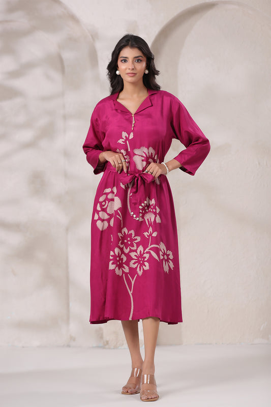 Magenta Russian Silk Midi Dress