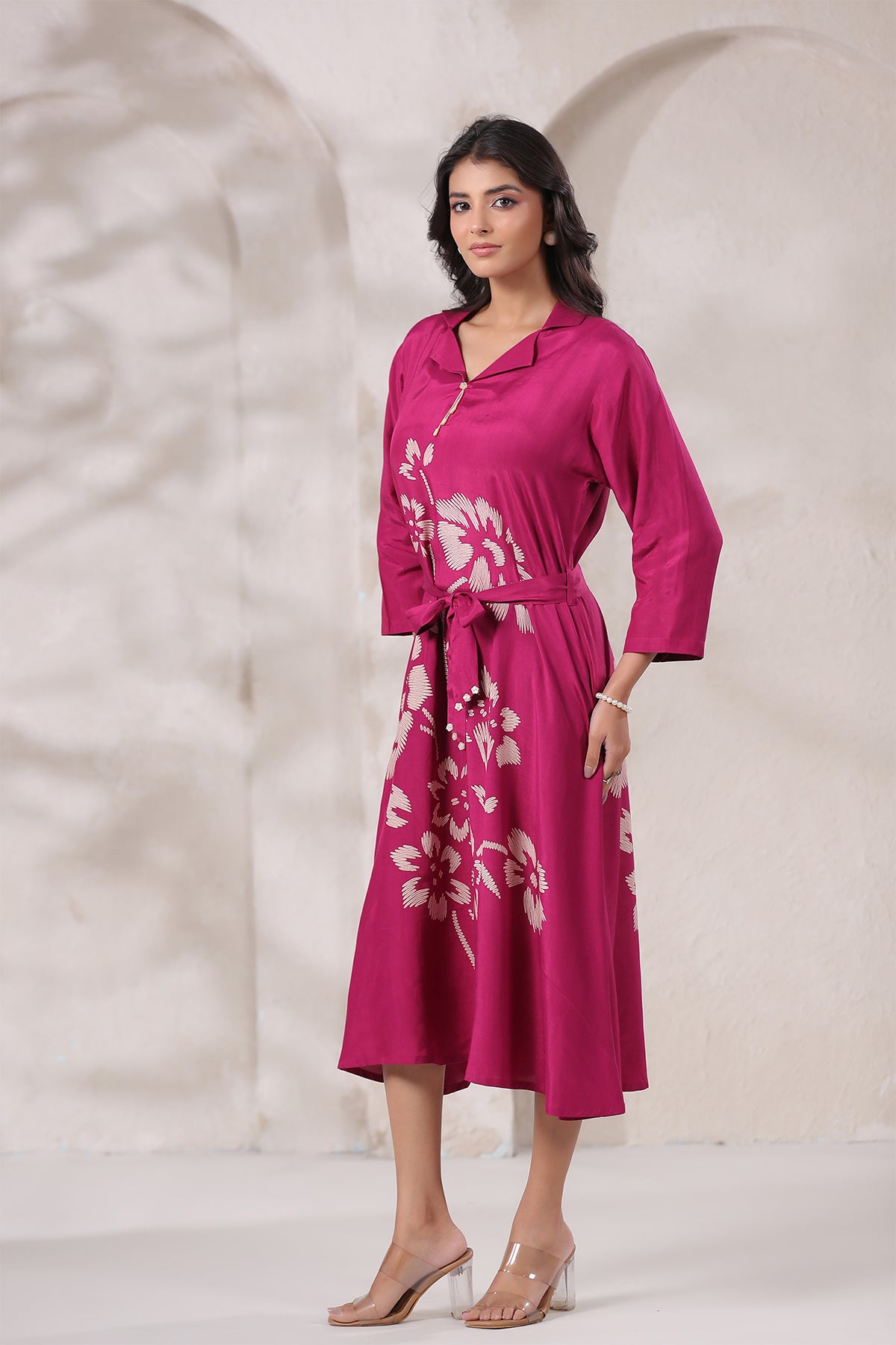 Magenta Russian Silk Midi Dress