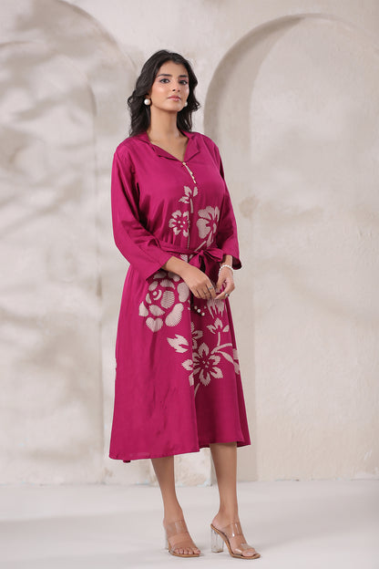Magenta Russian Silk Midi Dress