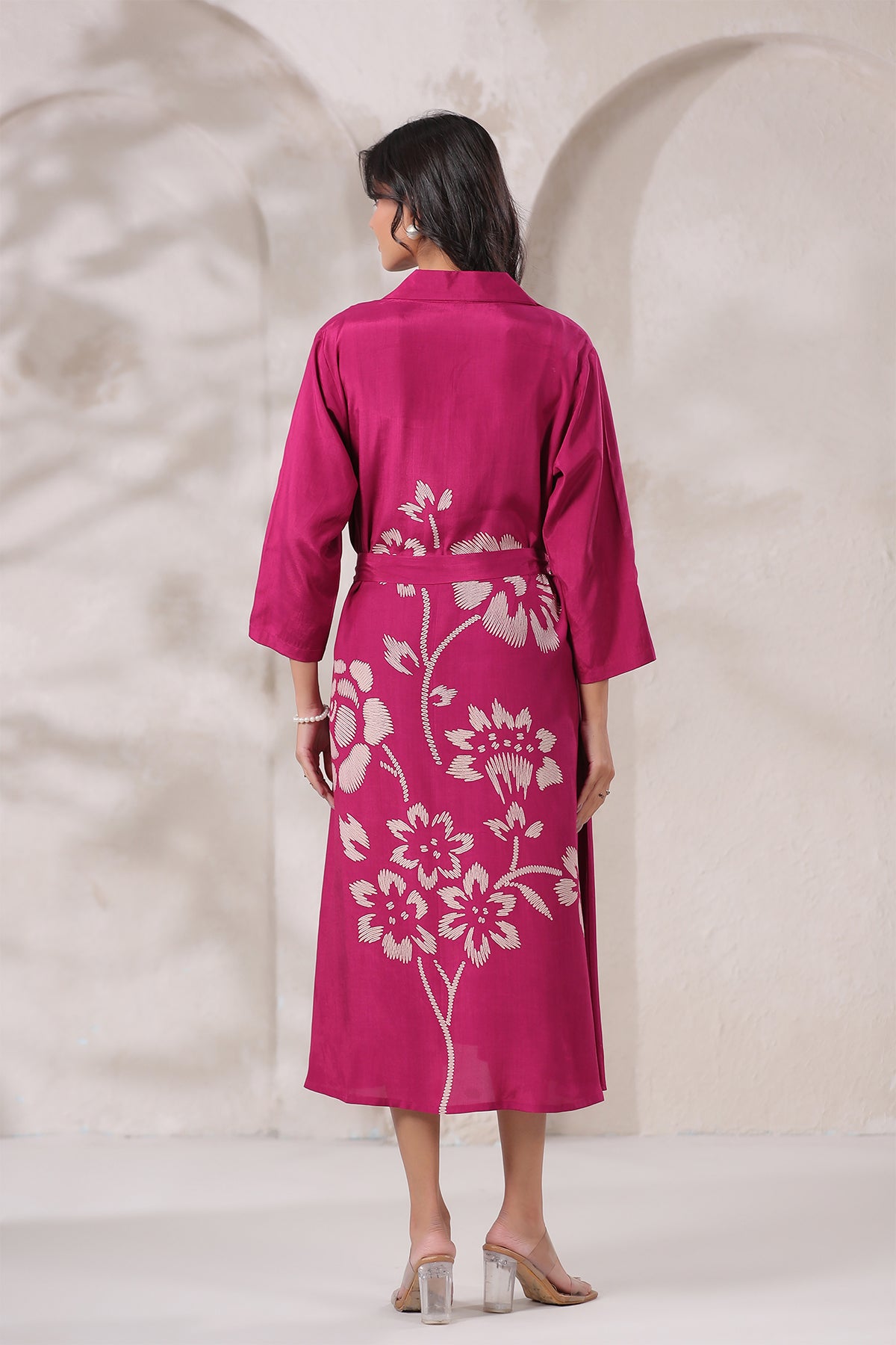 Magenta Russian Silk Midi Dress