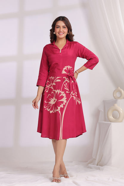 Magenta Russian Silk Midi Dress