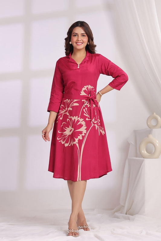 Magenta Russian Silk Midi Dress