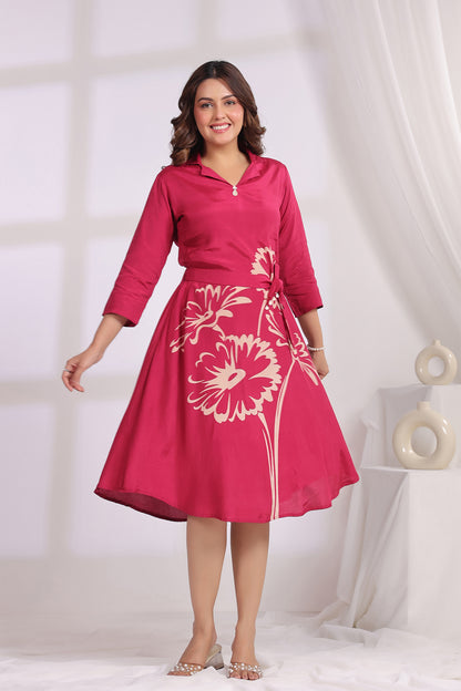 Magenta Russian Silk Midi Dress