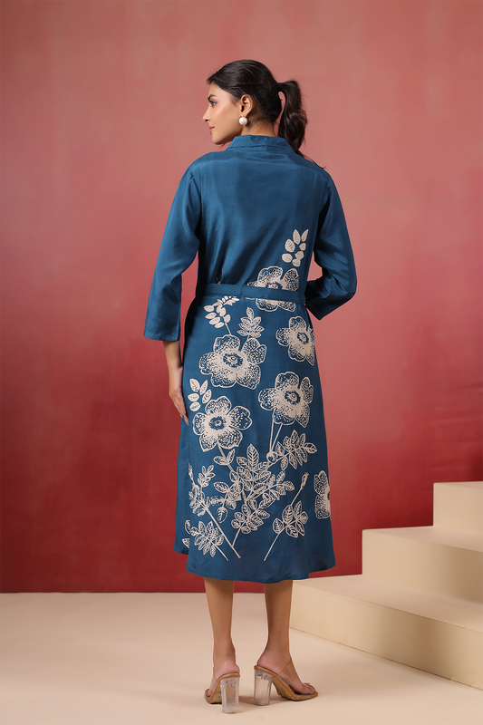 Blue Russian Silk Midi Dress