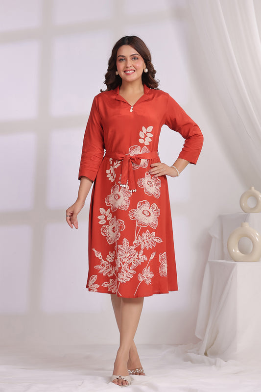 Rust Russian Silk Midi Dress