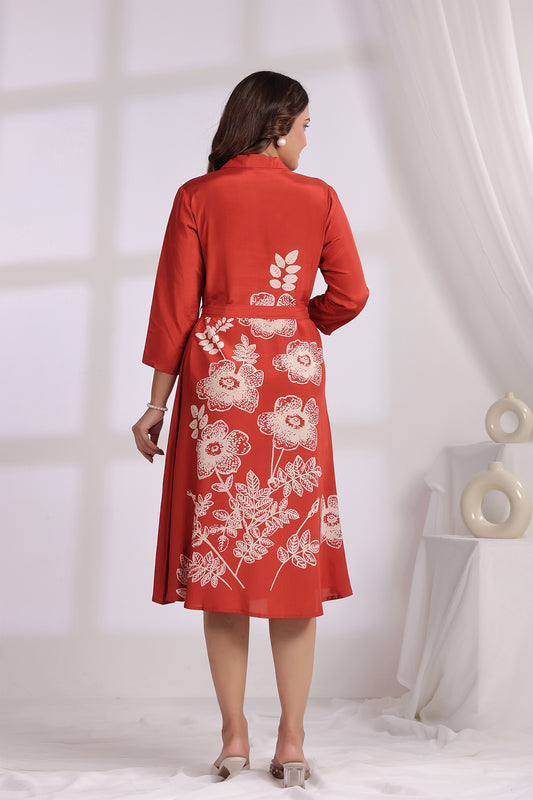 Rust Russian Silk Midi Dress