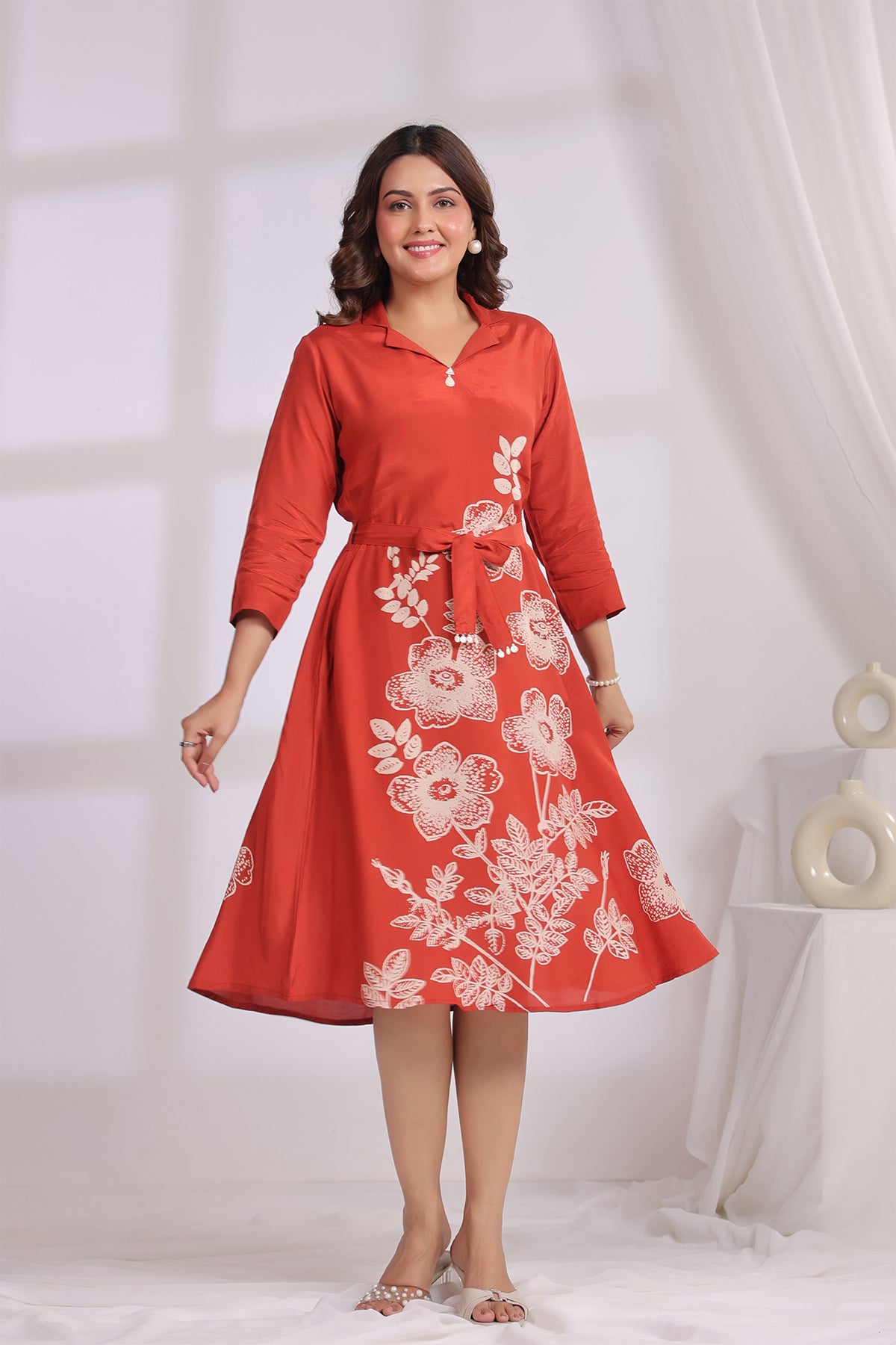 Rust Russian Silk Midi Dress